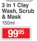 Garnier Pure Active 3 In 1 Clay Wash, Scrub & Mask-150ml