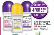 Garnier Anti Perspirant Roll On For Men Or Women Assorted-50ml