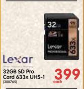 Lexar 32GB SD Pro Card 633x UHS-1