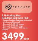Seagate 8TB Backup Plus Desktop Hard Drive Hub-Each