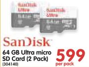 SanDisk 64GB Ultra Micro SD Card-2 Per Pack
