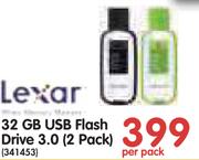 Lexar 32GB USB Flash Drive 3.0-2 Per Pack