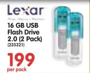 Lexar 16GB USB Flash Drive 2.0-2 Per Pack