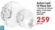 Autum Leaf 12 Piece Set Of 4 Dinner Plates, 4 Side Plates & 4 Mugs-Per Set