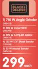 Black & Decker 710W Angle Grinder/500W Impact Drill/400W Compact Jigsaw/135W 1/3" Sheet Sander-Each