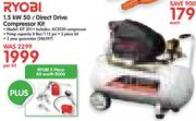 Ryobi 1.5Kw 50Ltr Direct Drive Compressor Kit KIT201