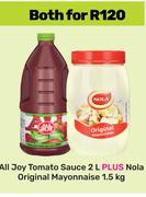 All Joy Tomato Sauce 2Ltr Plus Nola Original Mayonnaise 1.5kg-For Both
