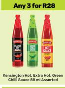 Kensington Hot, Extra Hot, Green Chilli Sauce Assorted-For Any 3 x 88ml
