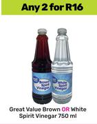 Great Value Brown Or White Spirit Vinegar-For Any 2 x 750ml