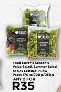 Food Lover's Season's Value Salad, Summer Salad Or Cos Lettuce Pillow Packs-For Any 2 x 170/200/250g