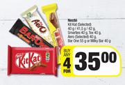 Nestle Kitkat(Selected)40g/41.5g/42g,Smarties 40g,Tex 40g,Aero 40g,Barone 55g Or Milky Bar 40g-For 4