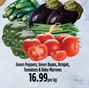 Green Peppers, Green Beans, Brinjals, Tomatoes & Baby Marrows-Per Kg