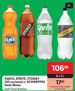 Fanta, Sprite, Stoney Or Schweppes Soda Water Soft Drink Bottles-6 x 2L