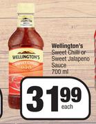 Wellington's Sweet Chilli Or Sweet Jalapeno Sauce-700ml Each 