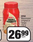 Spar Mayonnaise (Original Or Tangy)-750g Each 