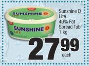 Sunshine D Litw 40% Fat Spread Tub-1Kg Each