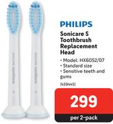 Philips Sonicare S Toothbrush Replacement head HX6052/07 439445-Per 2 Pack
