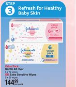 Johnson's Value Pack Gentle All Over 6 x 72 Wipes Or Extra Sensitive Wipes 6 x 56 Wipes-Per Pack