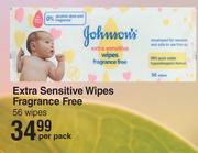 Johnson's Extra Sensitive Wipes Fragrance Free 56 Wipes-Per Pack