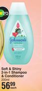 Johnson's Soft & Shiny 2 In 1 Shampoo & Conditioner-200ml Each