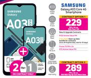 2 x Samsung Galaxy A03 Core 4G Smartphone-On 1GB Red Top Up Core More Data + On Promo 70