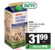 Spar Extra Shelf Life Milk Full Cream Or Low Fat-2L