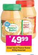Great Value Peanut Butter 800g Assorted- Each