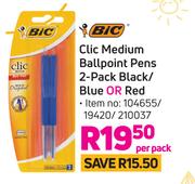 Bic Click Medium Ballpoint Pens 2 Pack Black/Blue Or Red-Per Pack