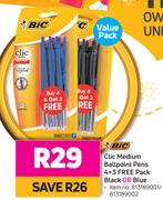 Bic Clic Medium Ballpoint Pens 4+3 Free Pack Black Or Blue