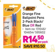 Bic Orange Fine Ballpoint Pens 2 Pack Black/Blue Or Red-Per Pack
