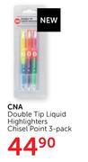 CNA Doble Tip Liquid Highlighters Chisel Point 3-Pack