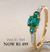 Sterns 9ct Gold Created Emeralds & Diamond Ring