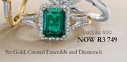 Sterns 9ct Gold Created Emeralds & Diamond Ring