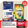 Omo Regular Hand Washing Powder 5Kg & Dishwashing Liquid Refill 750ml-Both For