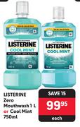 Listerine Zero Mouthwash 1L Or Cool Mint 750ml-Each