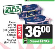    Clover Low Fat Yoghurt Assorted-For Any 2 x 6s