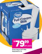 Great Value UHT Milk Assorted-6 x 1L Per Pack