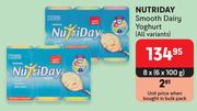 Nutriday Smooth Dairy Yoghurt (All Variants)-8 x 6 x 100g