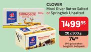Clover Mooi River Butter Salted Or Springbok Unsalted-20 x 500g