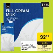 M Long Life Full Cream UHT Milk-6 x 1L