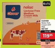 Clover Nolac Full Cream UHT Milk-6 x 1L