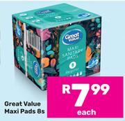 Great Value Maxi Pads-8s Each