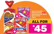 2 x Lucky Star Pilchards 215g Plus Albany Superior Sliced Brown Bread 700g-All For