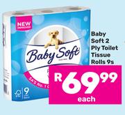 Baby Soft 2 Ply Toilet Tissue Rolls-9s Each