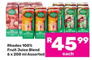 Rhodes 100% Fruit Juice Blend Assorted-6 x 200ml Each