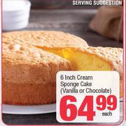 6 Inch Cream Sponge Cake (Vanilla Or Chocolate)-Each