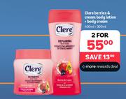 Clere Berries & Cream Body Lotion + Body Cream 400ml + 300ml-For 2
