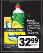 Sunlight Dishwashing Liquid 750ml & Laundry Bar 500g Banded Pack-Per Pack
