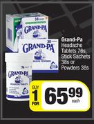 Grand Pa Headache Tablets 76's Stick Sachets 38s Or Powder 38s-For 1