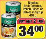 Rhodes Fruit Cocktail, Peach Slices Or Halves In Syrup-For Any 2 x 410g